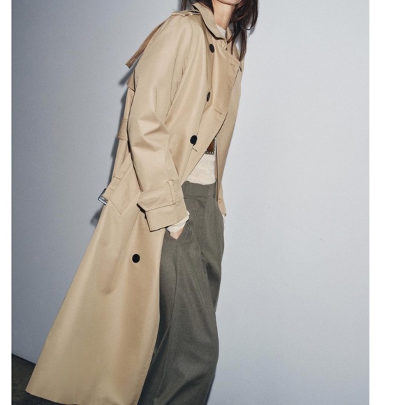 Zara Water Repellent Double-Breasted Trench Coat ZW Collection Camel Size S NWT - Picture 2 of 12